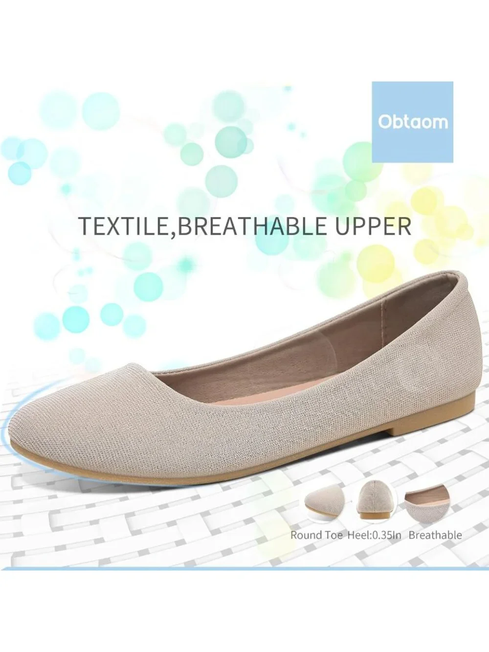 Women's Khaki Textile Round Toe Flat Shoes Slip on Dress Comfortable